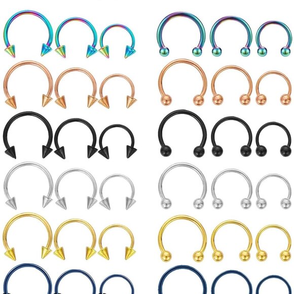 36PCS Stainless Steel Horseshoe Nose Septum Rings Variety Pack for Men Women - Picture 2 of 7